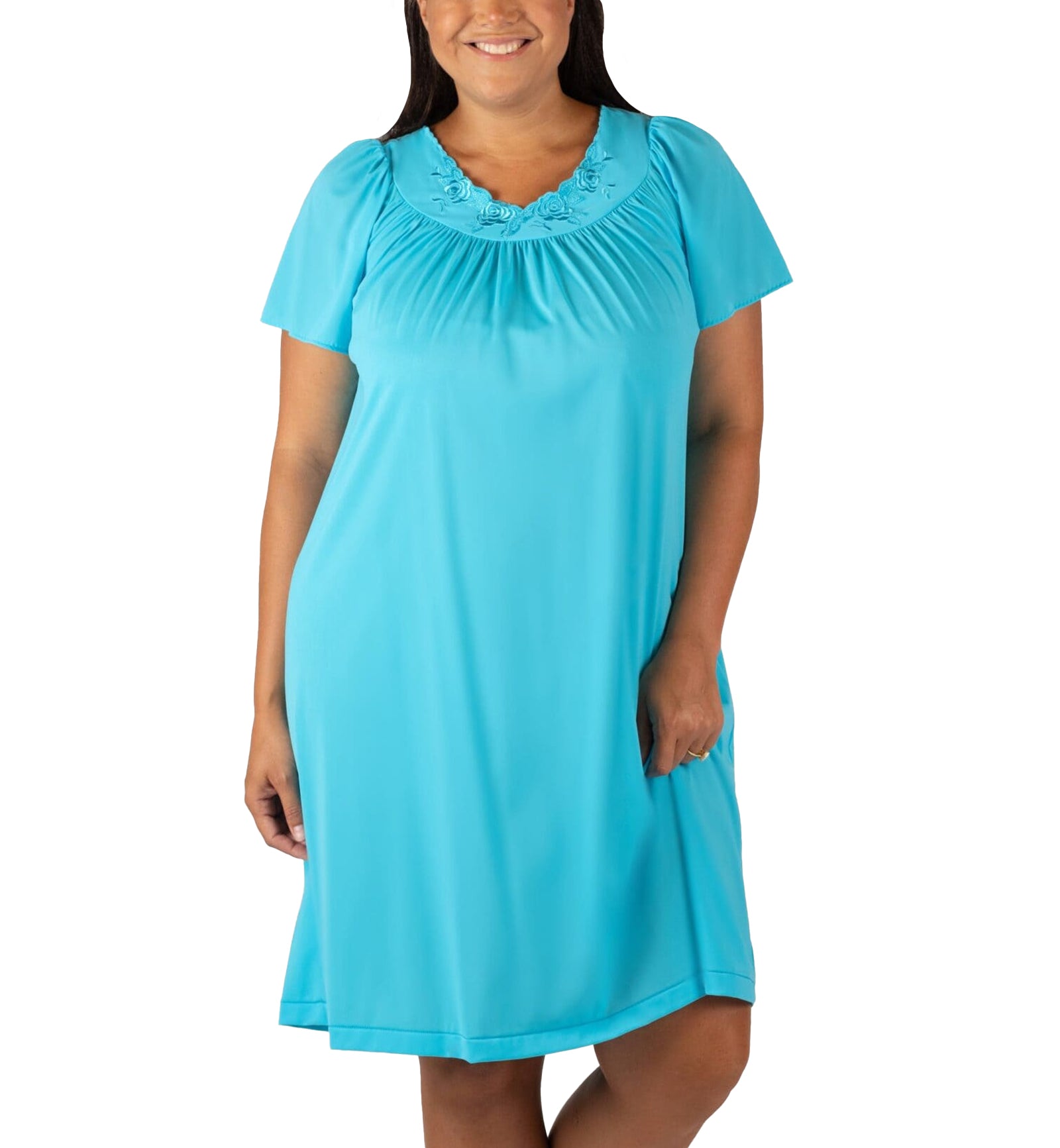 Shadowline Petals Flutter Sleeve Short Nightgown (36280),S,Turquoise - Turquoise,Small