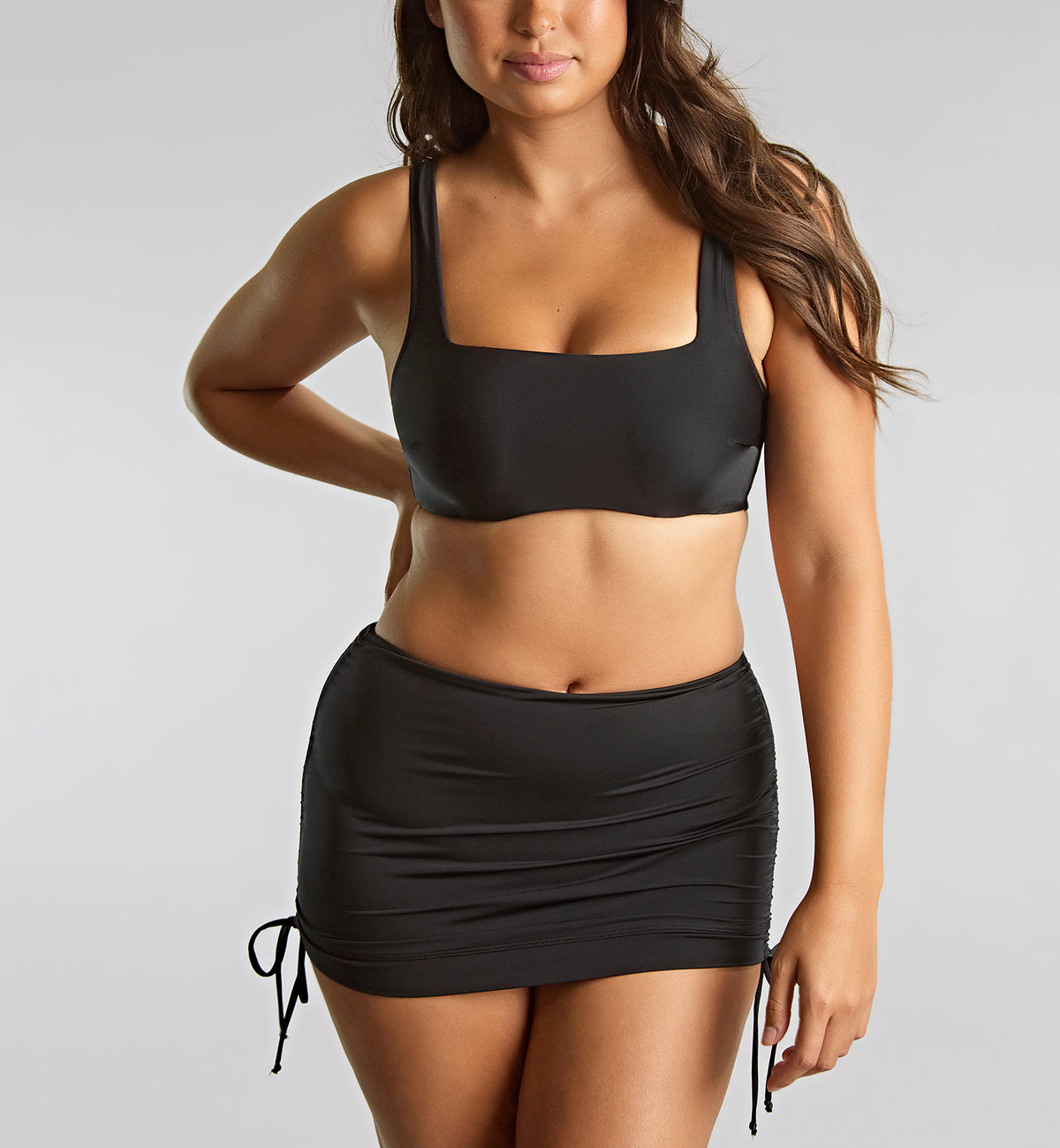 Panache Gina Square Neck Underwire Crop Swim Top (SW1862),30DD,Black - Black,30DD
