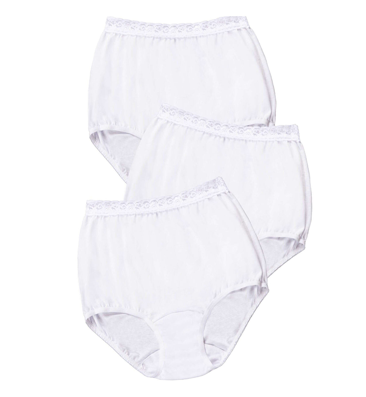 Dixie Belle Cotton Full Brief Panty with Lace Waistband PLUS PLUS 3 PACK (442XX),15,White - White,15