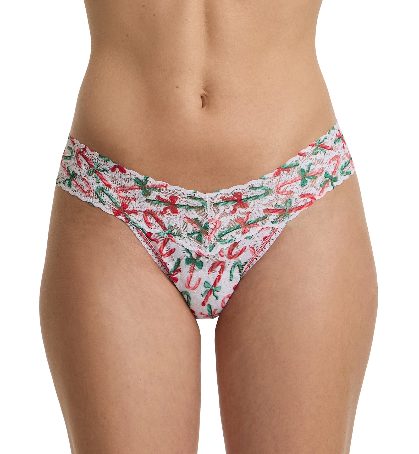 Hanky Panky Signature Lace Printed Low Rise Thong (PR4911P),Candy Cane Delight - Candy Cane Delight,One Size