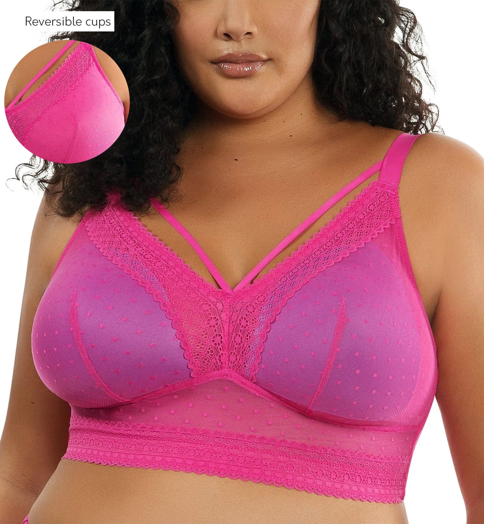 Parfait Mia Dot Wire-Free Padded Mesh Bralette (P6011),32C,Bright Pink - Bright Pink,32C
