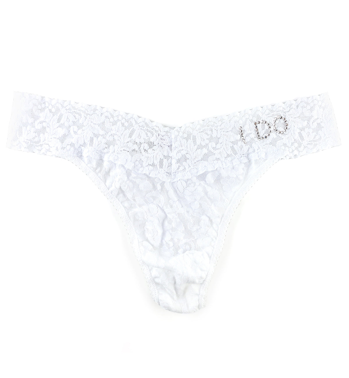 Hanky Panky Bridal I DO Crystal Lace Original Rise Thong (6511),One Size,White - White,One Size