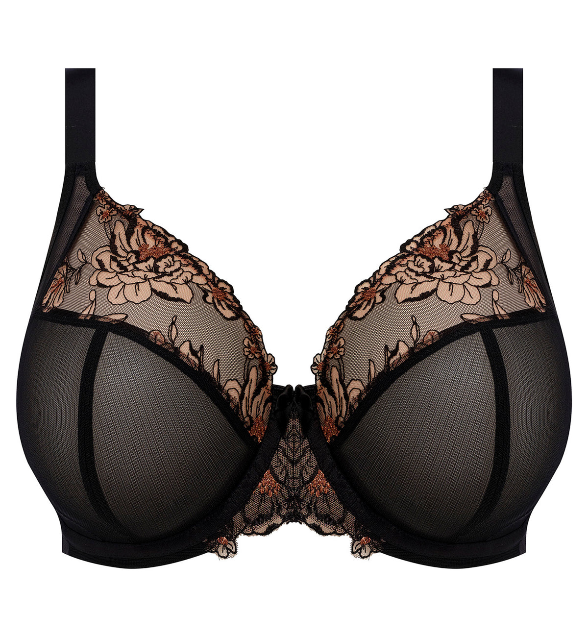 Elomi Teagan Banded Plunge Underwire Bra (302602),32GG,Black/Almond - Black/Almond,32GG
